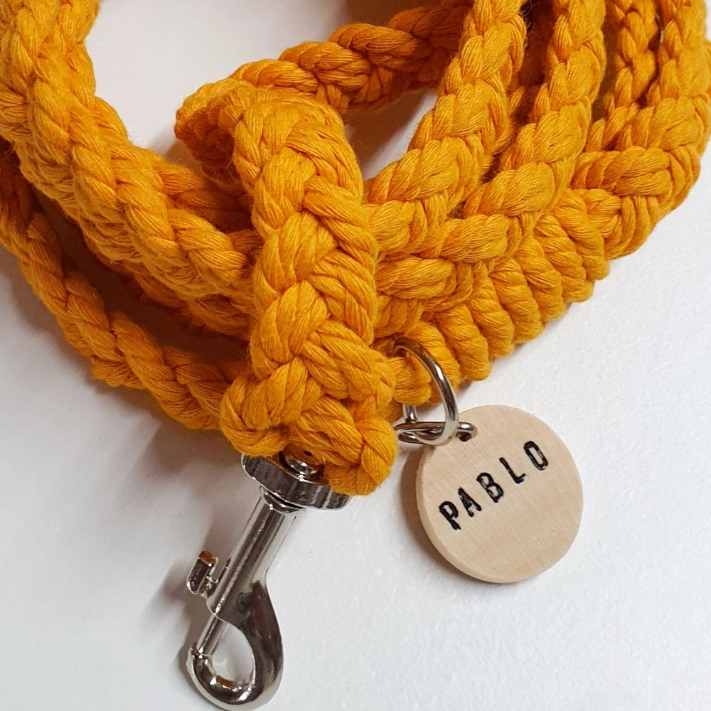 🐶 5 for $15 * Pablo Mustard Yellow Macrame Cord Braided Dog Leash - Picture 3 of 4